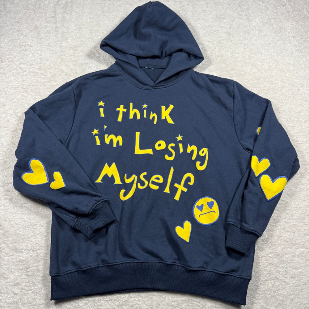 Nagri Mens Navy Graphic Hoodie I Think I'm Losing Myself Hearts‎ Smiley XL